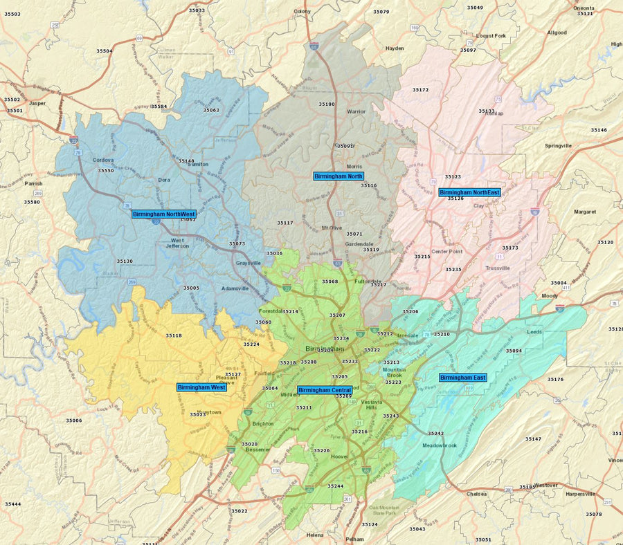 Bham Zip Code RealZips GeoData - Birmingham Alabama Neighborhoods - by Zip – RealDatasets