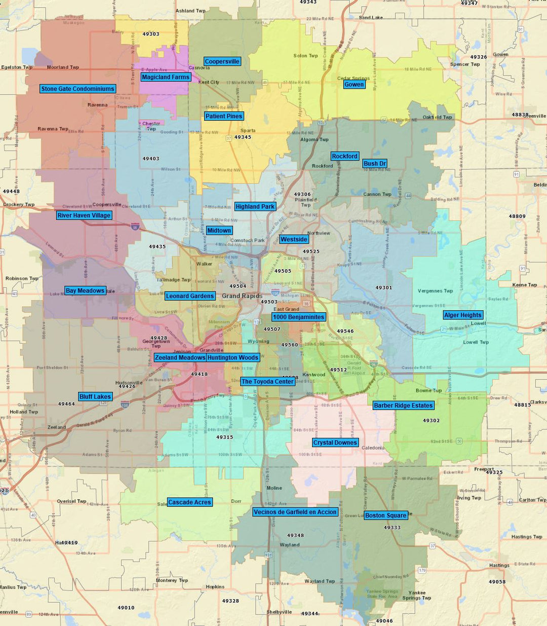 RealZips GeoData - Grand Rapids Michigan Neighborhoods - by Zip ...
