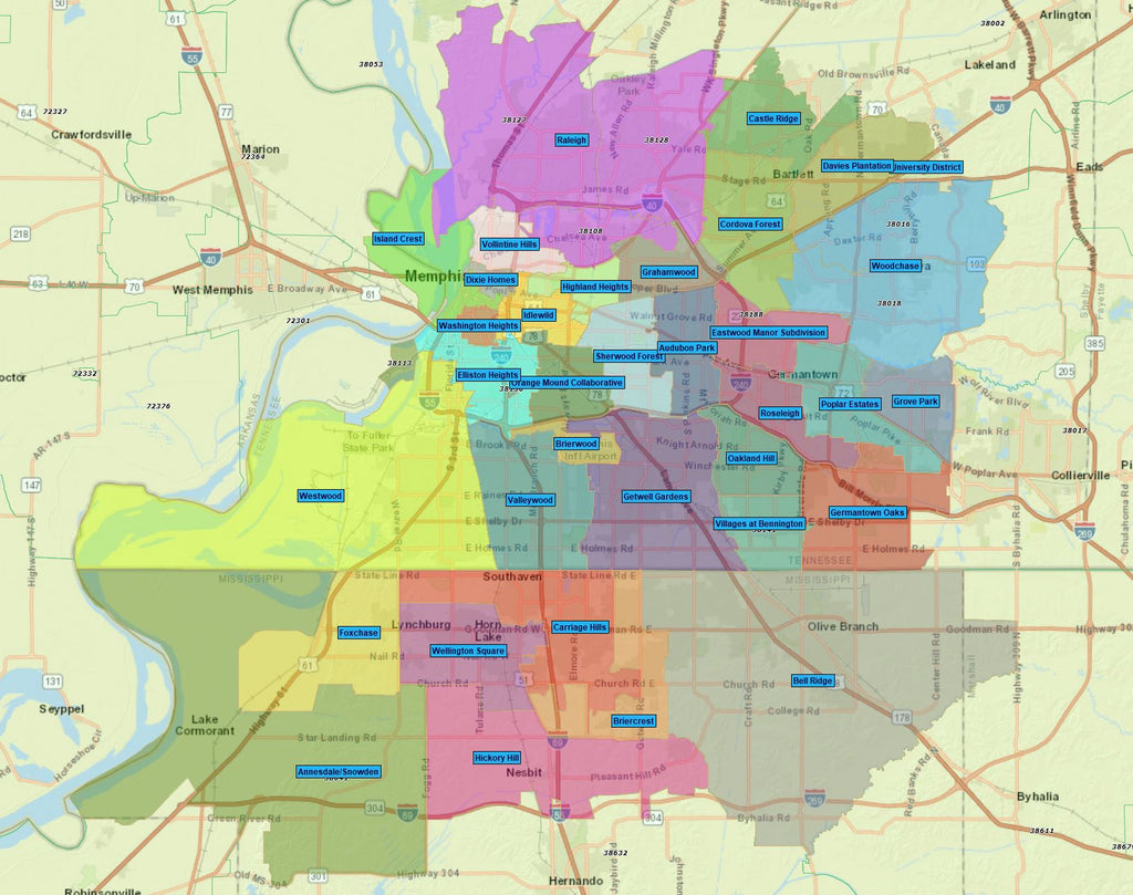37501 Zip Code Map RealZips GeoData - Memphis Tennessee Neighborhoods - by Zip – RealDatasets