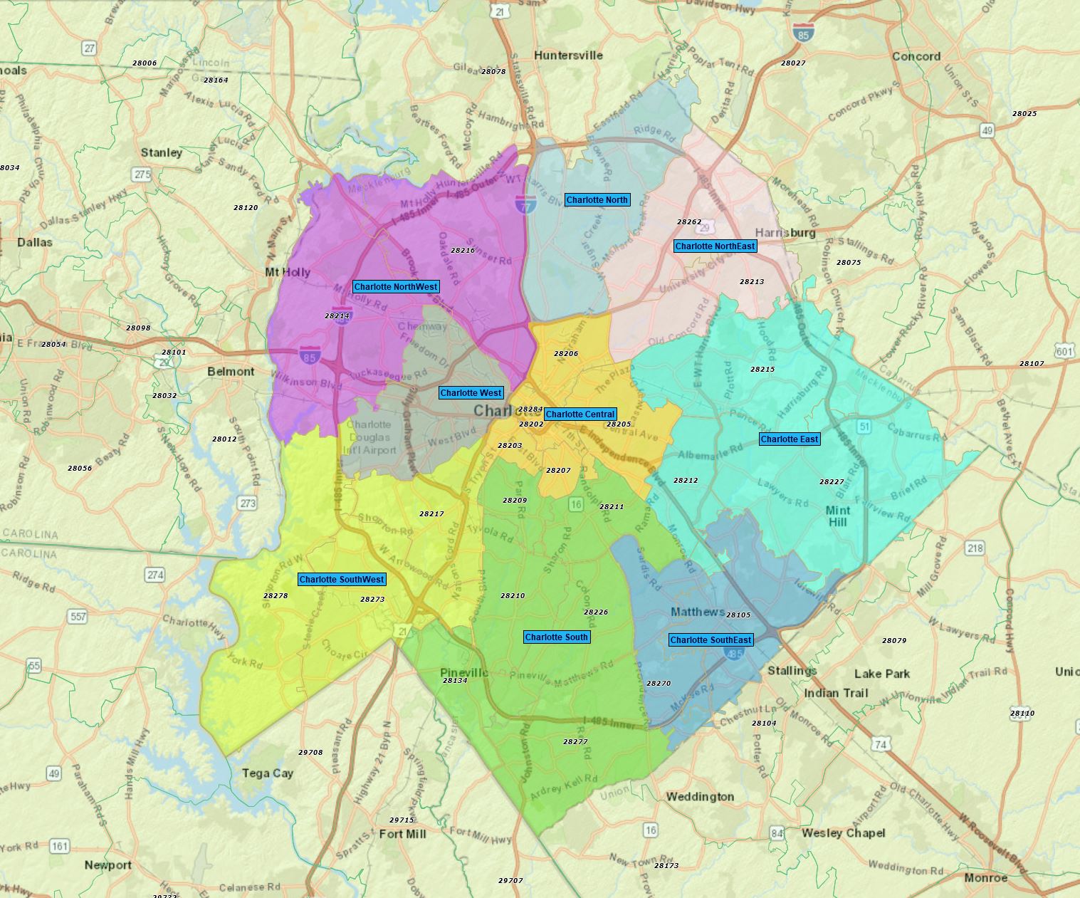 RealZips GeoData - Charlotte North Carolina Neighborhoods - by Zip ...
