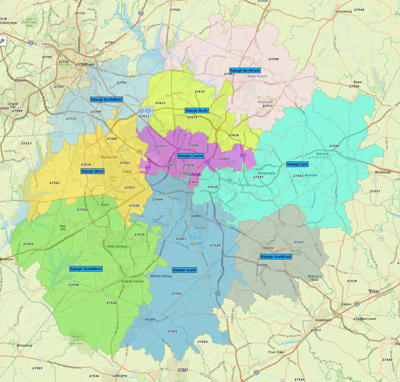 RealZips GeoData - Raleigh North Carolina Neighborhoods - by Zip ...