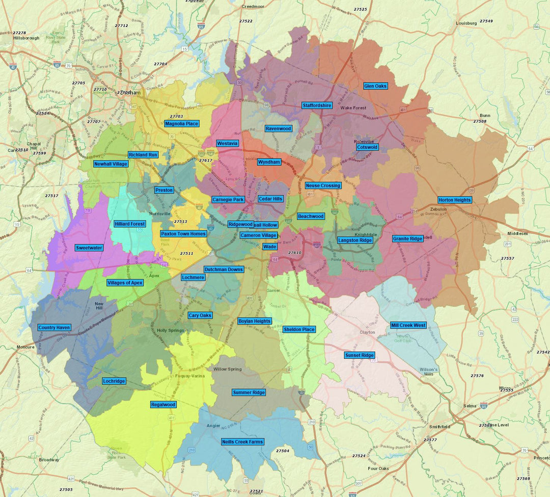 RealZips GeoData - Raleigh North Carolina Neighborhoods - by Zip ...