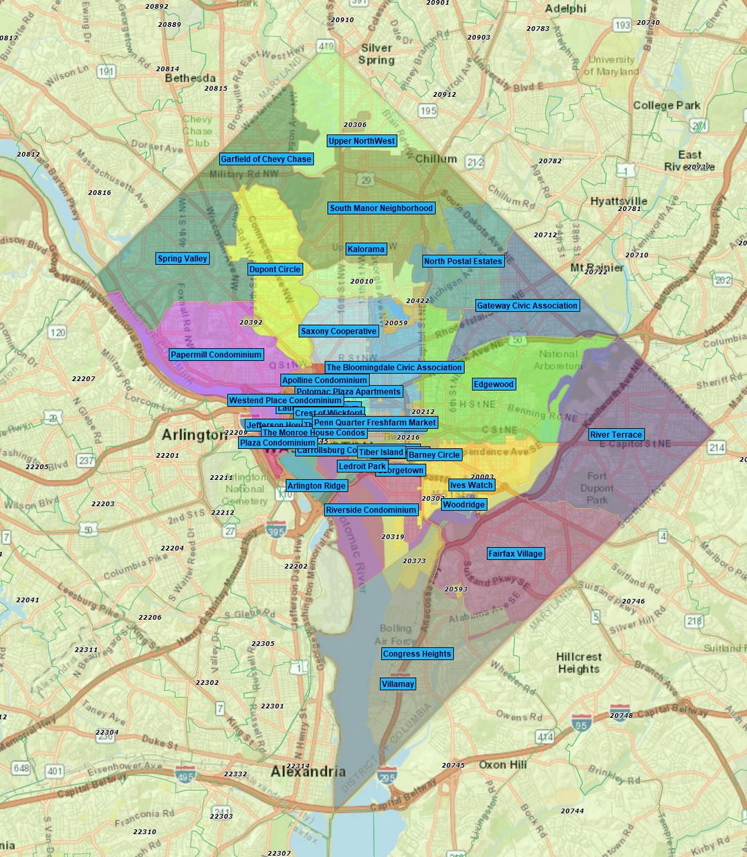 RealZips GeoData - Washington DC Neighborhoods - by Zip – RealDatasets